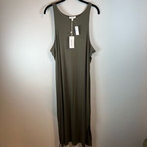 Haven Well Within Women's Ribbed Sleeveless Midi Dress Olive Green Lounge New XL